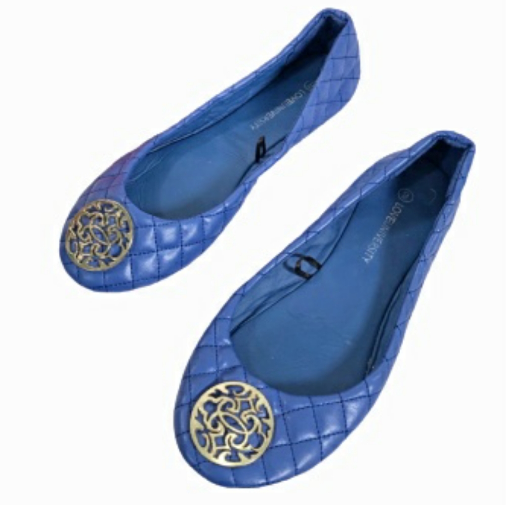 Love University cobalt blue quilt gold emblem flat